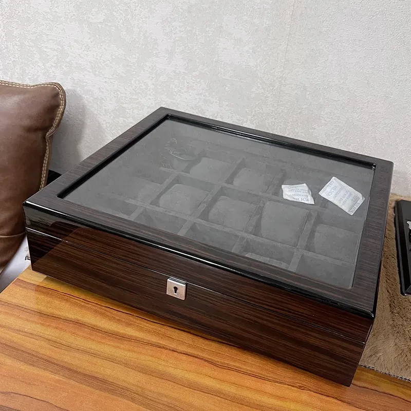 15 Slots Black Wooden Watch Organizer Box And Gift Case